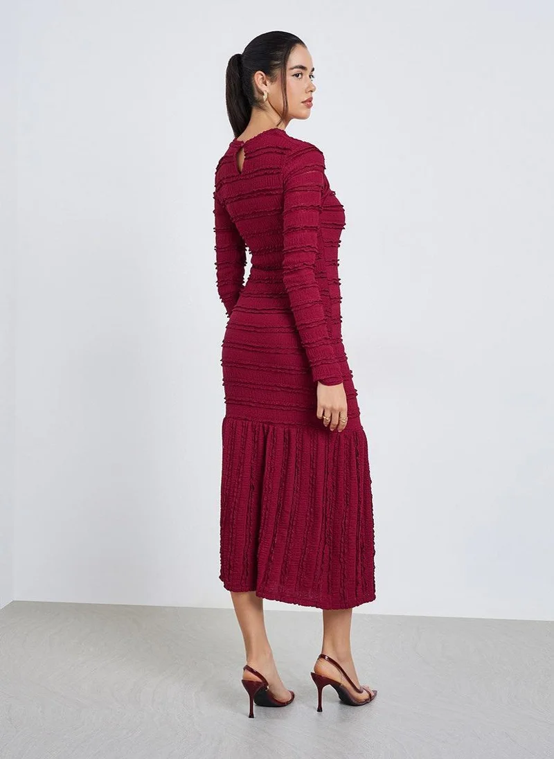 Styli Women Maroon Long Sleeves Mermaid Midi Dress
